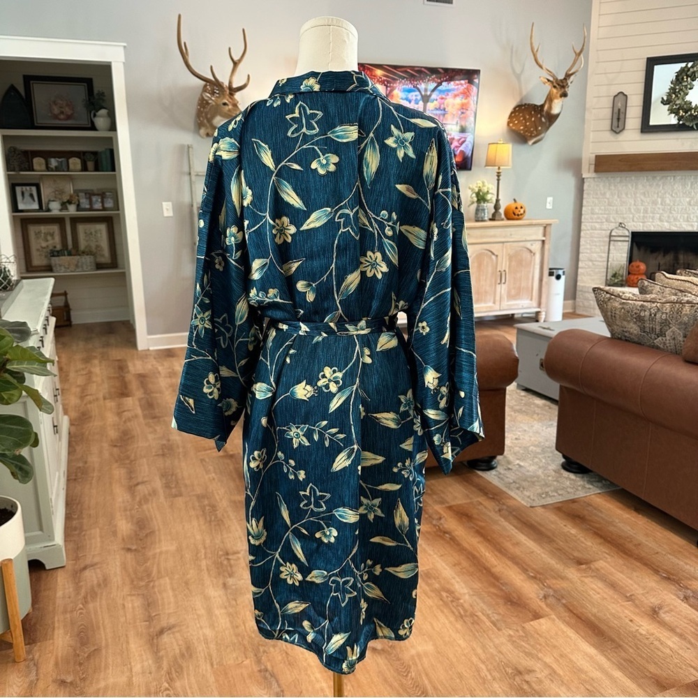Vintage Y2K Blue Wrap Floral Soft Robe Matching Nightgown Intimates Pajama Set - Picture 5 of 11
